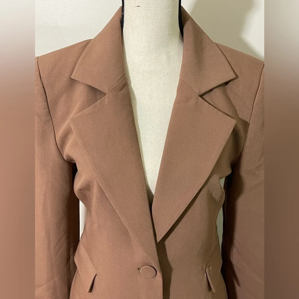 Bardot Camel Tan Single-Button Long Blazer